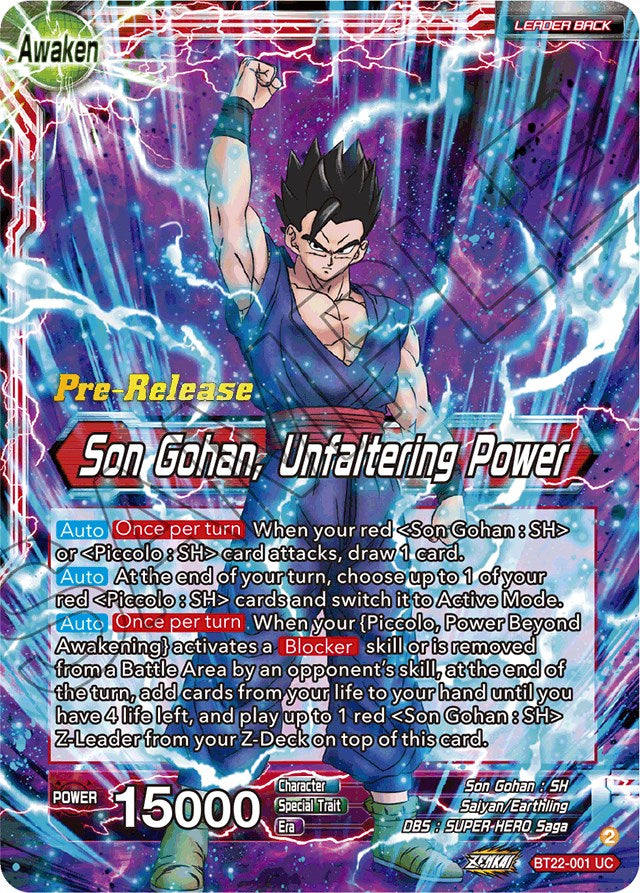 Son Gohan // Son Gohan, Unfaltering Power (BT22-001) [Critical Blow Prerelease Promos] | Cracking-Singles