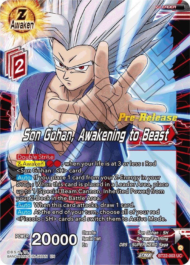 Son Gohan, Awakening to Beast (BT22-003) [Critical Blow Prerelease Promos] | Cracking-Singles