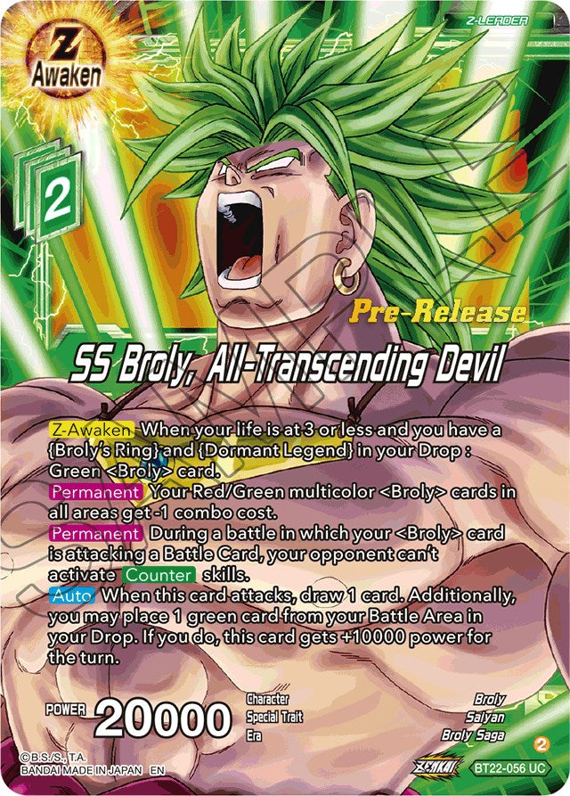 SS Broly, All-Transcending Devil (BT22-056) [Critical Blow Prerelease Promos] | Cracking-Singles