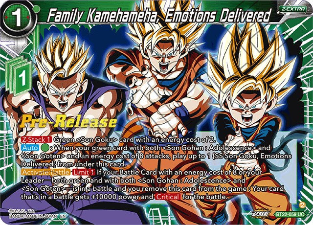 Family Kamehameha, Emotions Delivered (BT22-059) [Critical Blow Prerelease Promos] | Cracking-Singles