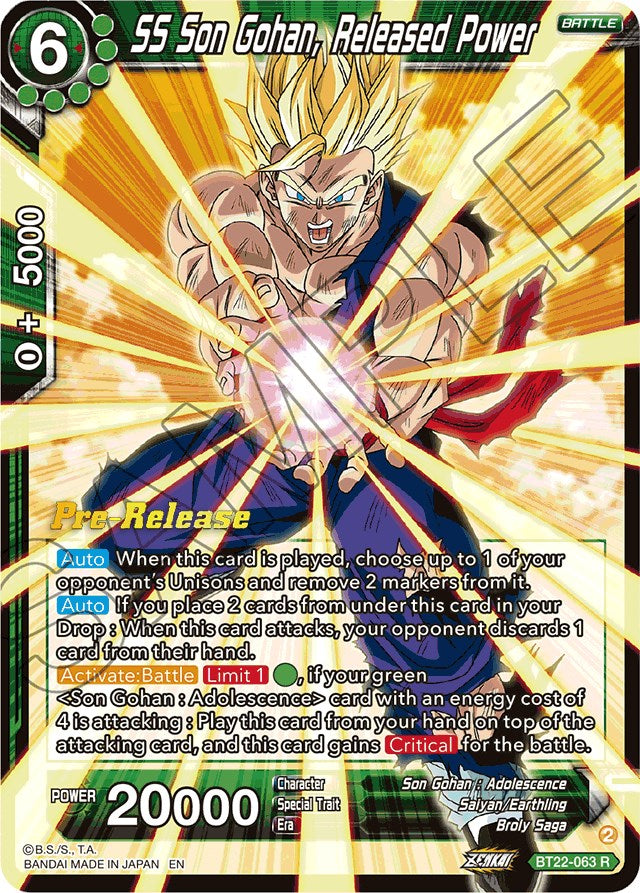 SS Son Gohan, Released Power (BT22-063) [Critical Blow Prerelease Promos] | Cracking-Singles