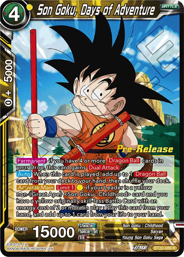 Son Goku, Days of Adventure (BT22-089) [Critical Blow Prerelease Promos] | Cracking-Singles