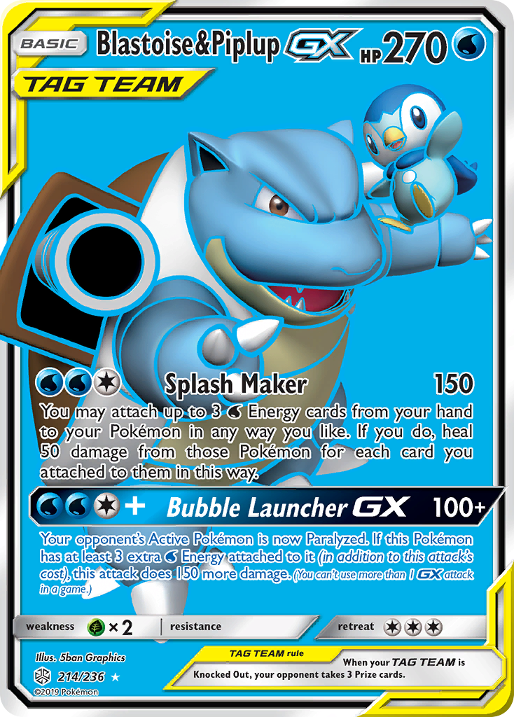 Blastoise & Piplup GX (214/236) [Sun & Moon: Cosmic Eclipse] | Cracking-Singles