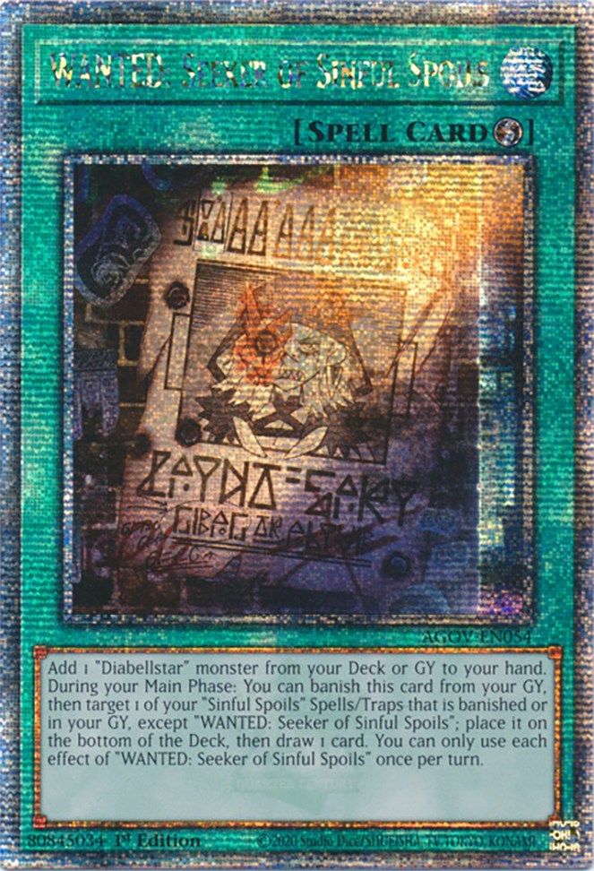 WANTED: Seeker of Sinful Spoils (Quarter Century Secret Rare) [AGOV-EN054] Quarter Century Secret Rare | Cracking-Singles