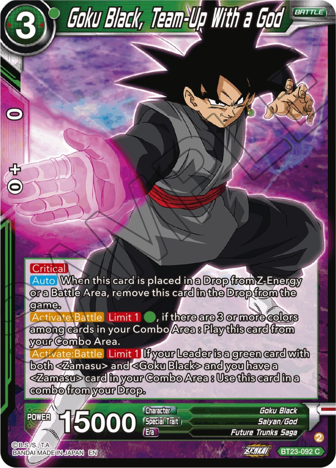 Goku Black, Team-Up With a God (BT23-092) [Perfect Combination] | Cracking-Singles