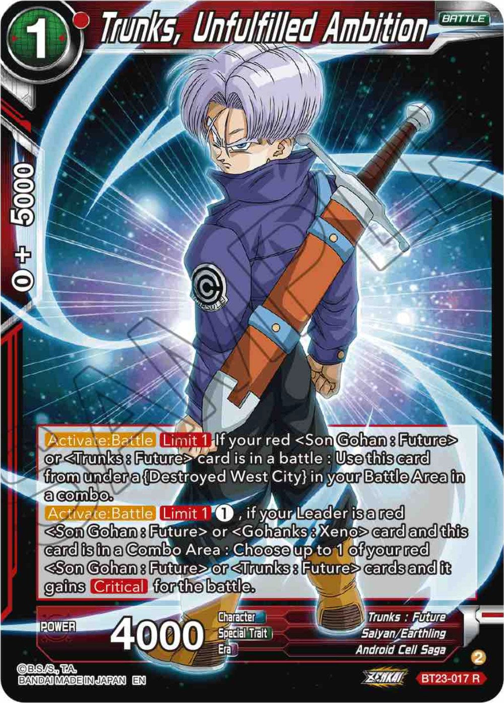 Trunks, Unfulfilled Ambition (BT23-017) [Perfect Combination] | Cracking-Singles