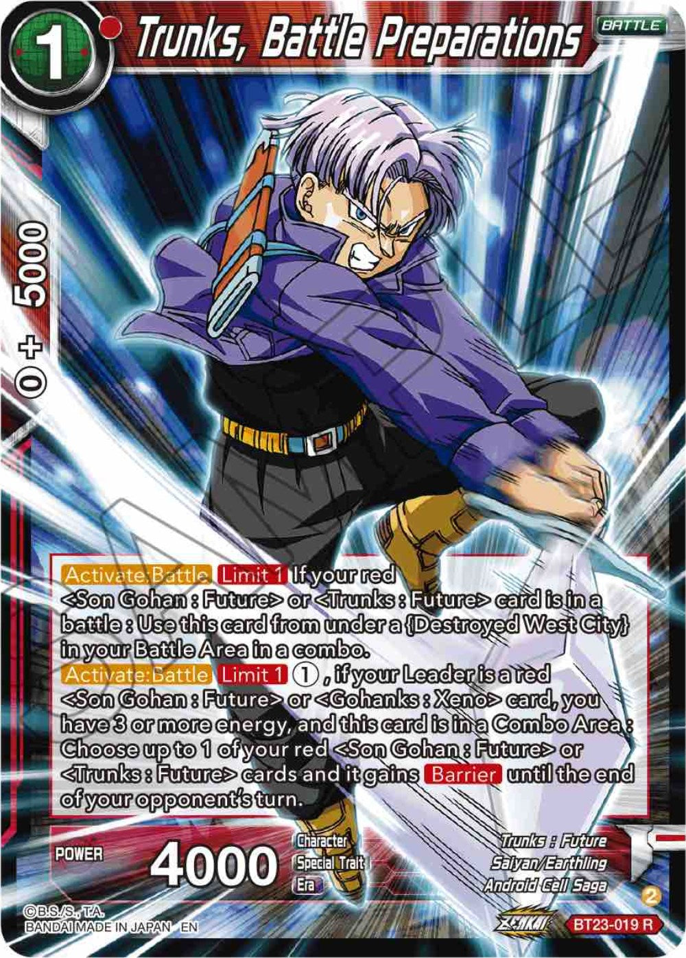 Trunks, Battle Preparations (BT23-019) [Perfect Combination] | Cracking-Singles