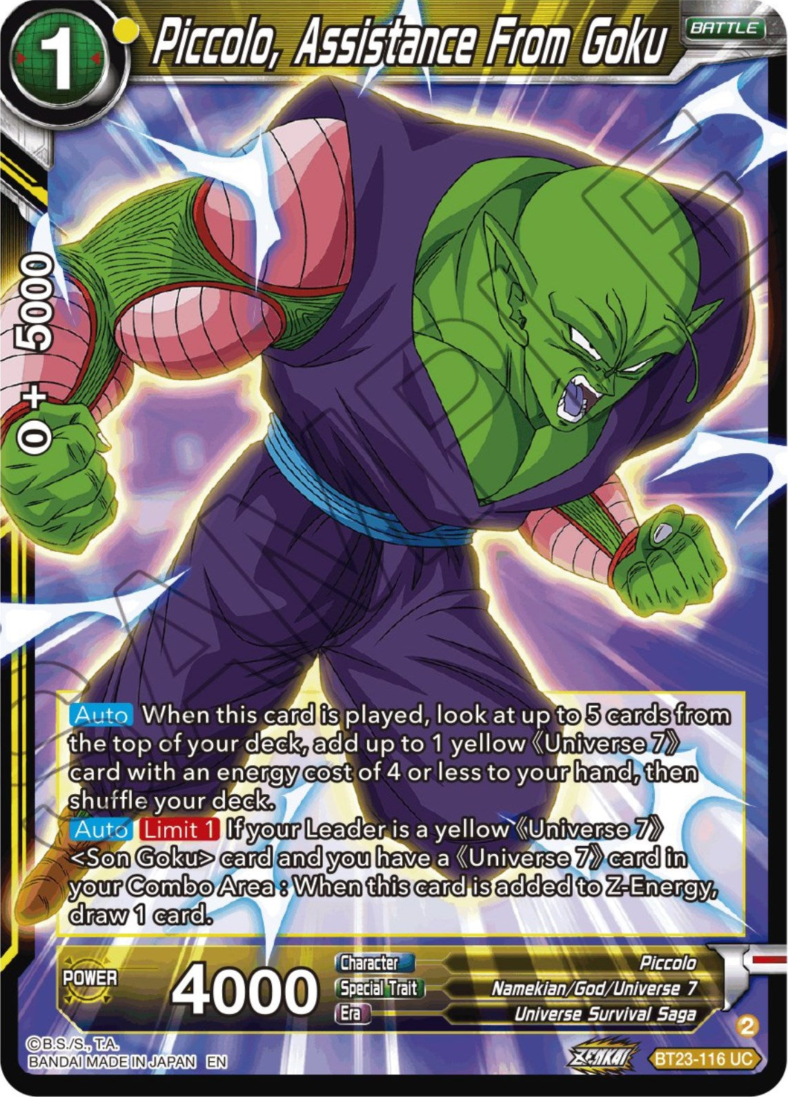 Piccolo, Assistance From Goku (BT23-116) [Perfect Combination] | Cracking-Singles