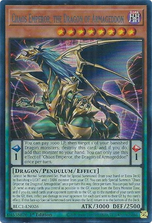 Chaos Emperor, the Dragon of Armageddon (Silver) [BLC1-EN026] Ultra Rare | Cracking-Singles