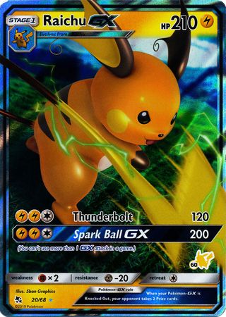 Raichu GX (20/68) (Pikachu Stamp #60) [Battle Academy 2020] | Cracking-Singles