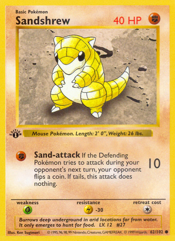 Sandshrew (62/102) (Shadowless) [Base Set 1st Edition] | Cracking-Singles