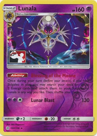 Lunala (102/236) (Pokemon Club Special Print) [Sun & Moon: Cosmic Eclipse] | Cracking-Singles