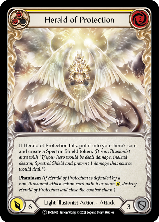 Herald of Protection (Yellow) (Rainbow Foil) [U-MON015-RF] Unlimited Rainbow Foil | Cracking-Singles