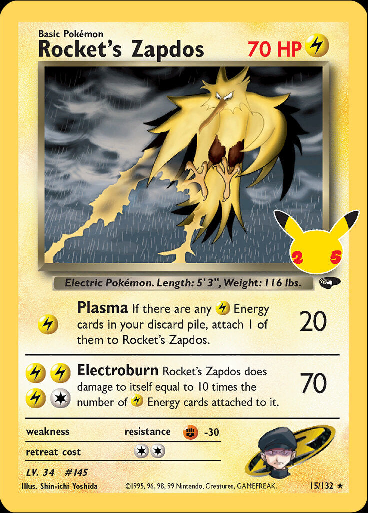 Rocket's Zapdos (15/132) [Celebrations: 25th Anniversary - Classic Collection] | Cracking-Singles