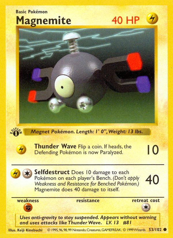 Magnemite (53/102) (Shadowless) [Base Set 1st Edition] | Cracking-Singles