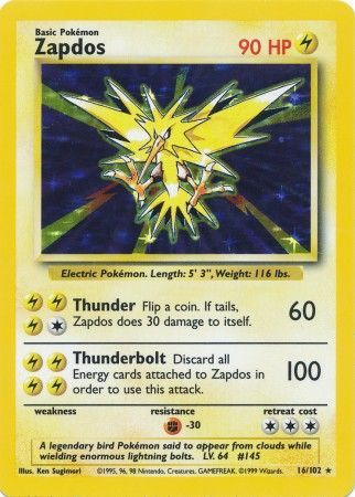 Zapdos (16/102) [Base Set Unlimited] | Cracking-Singles