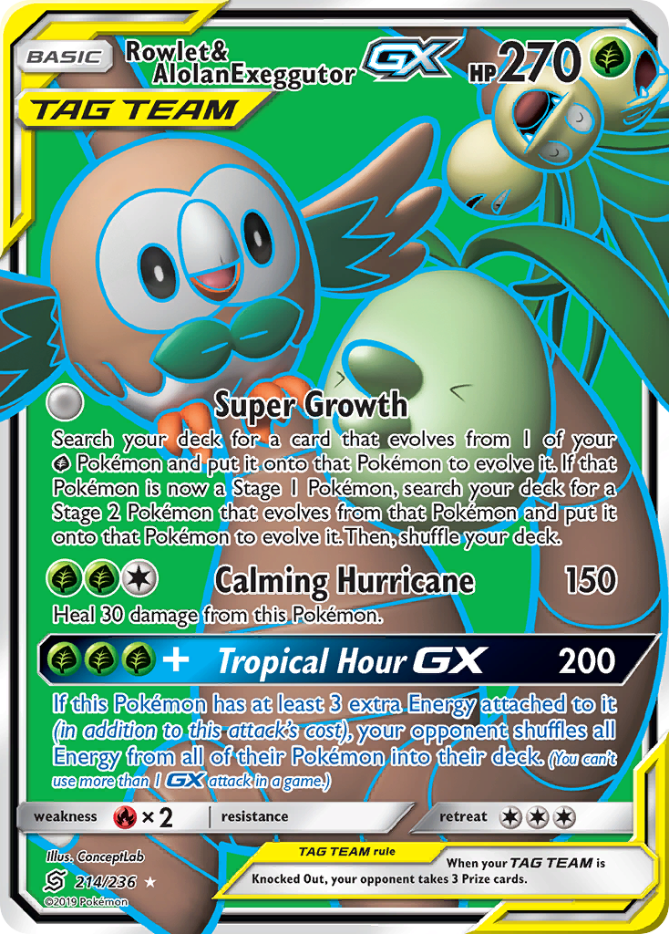 Rowlet & Alolan Exeggutor GX (214/236) [Sun & Moon: Unified Minds] | Cracking-Singles