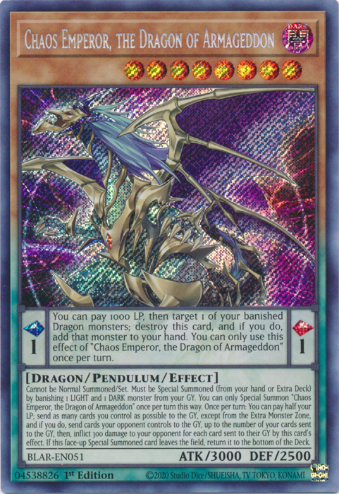 Chaos Emperor, the Dragon of Armageddon [BLAR-EN051] Secret Rare | Cracking-Singles