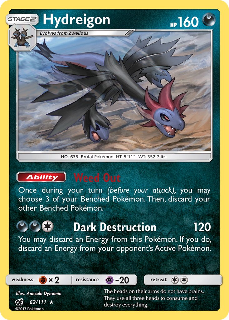 Hydreigon (62/111) (Cracked Ice Holo) (Theme Deck Exclusive) [Sun & Moon: Crimson Invasion] | Cracking-Singles