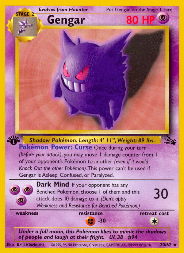 Gengar (20/62) [Fossil 1st Edition] | Cracking-Singles