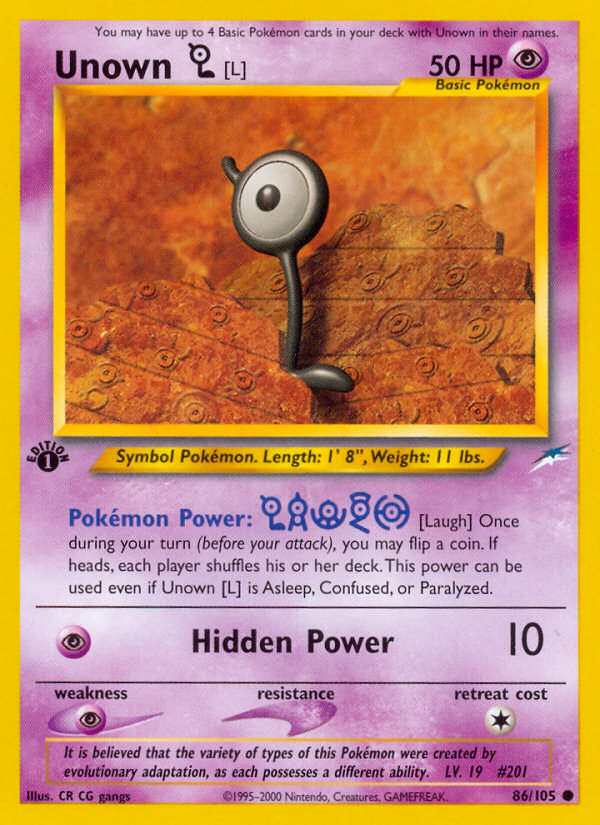 Unown [L] (86/105) [Neo Destiny 1st Edition] | Cracking-Singles