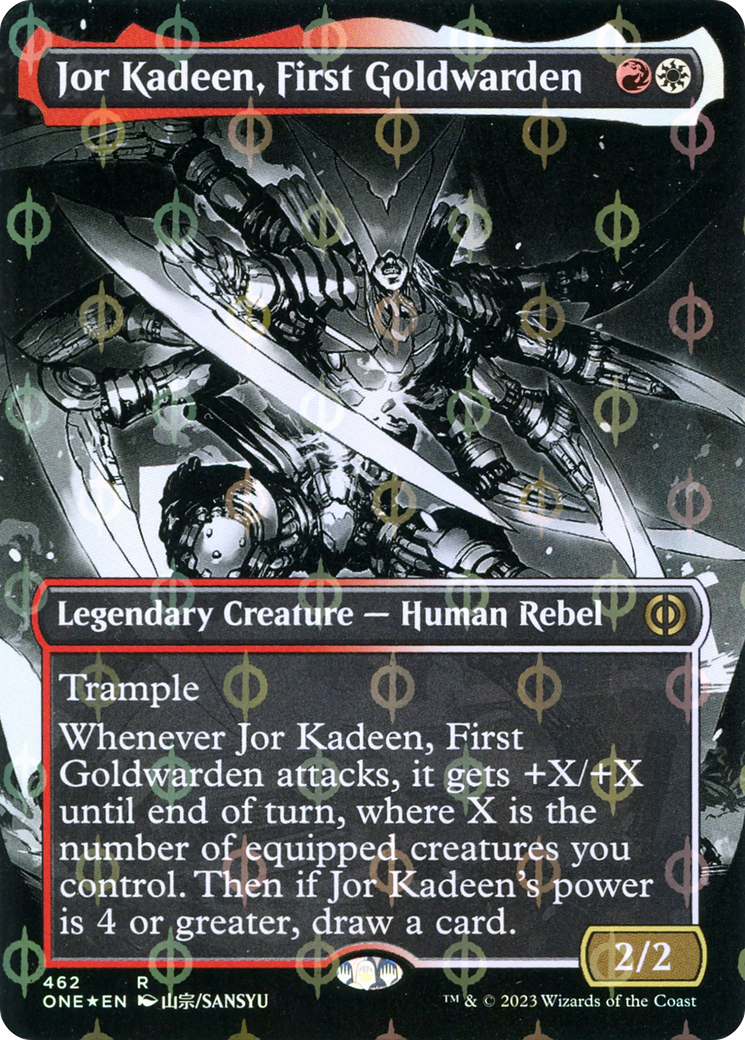 Jor Kadeen, First Goldwarden (Borderless Manga Step-and-Compleat Foil) [Phyrexia: All Will Be One] | Cracking-Singles