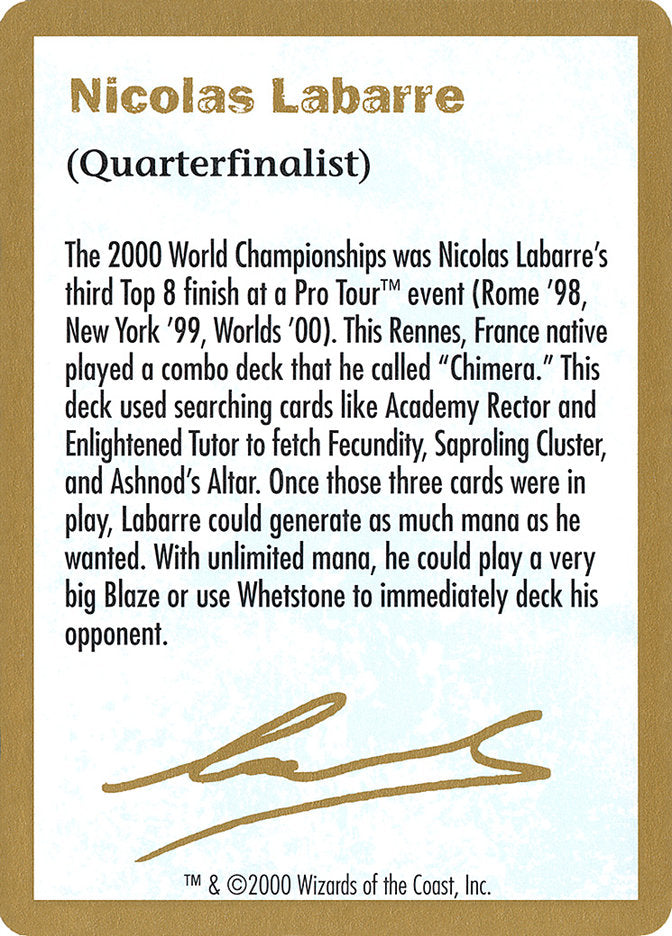 Nicolas Labarre Bio [World Championship Decks 2000] | Cracking-Singles