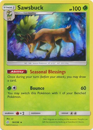 Sawsbuck (16/236) (Build & Battle Box Exclusive) [Sun & Moon: Cosmic Eclipse] | Cracking-Singles