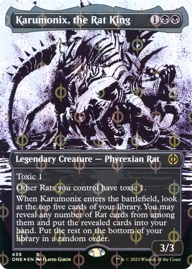 Karumonix, the Rat King (Borderless Ichor Step-and-Compleat Foil) [Phyrexia: All Will Be One] | Cracking-Singles