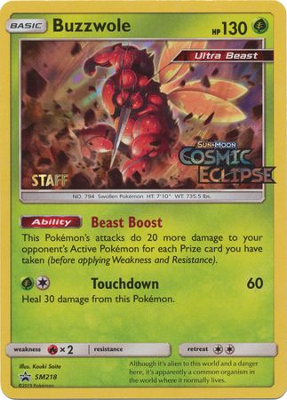 Buzzwole (SM218) (Staff Prerelease Promo) [Sun & Moon: Black Star Promos] | Cracking-Singles