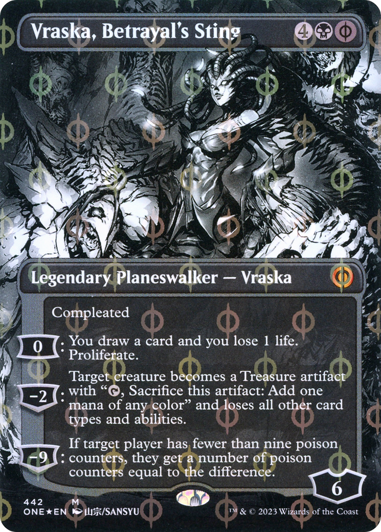 Vraska, Betrayal's Sting (Borderless Manga Step-and-Compleat Foil) [Phyrexia: All Will Be One] | Cracking-Singles