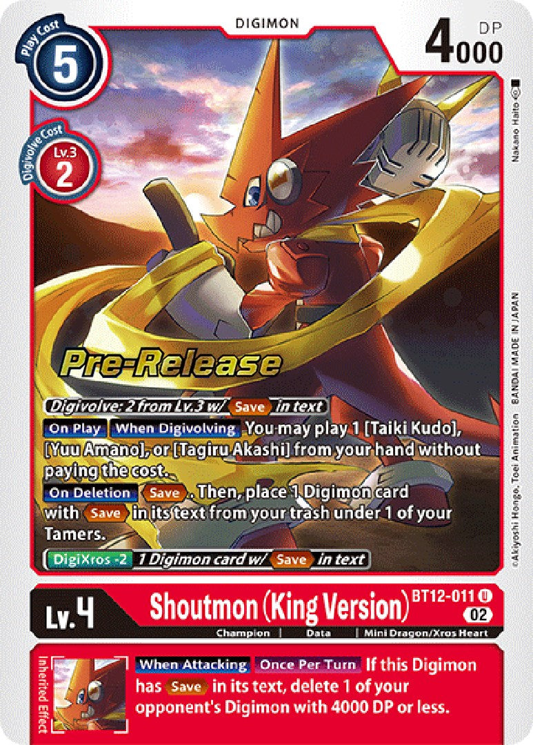 Shoutmon (King Version) [BT12-011] [Across Time Pre-Release Cards] | Cracking-Singles