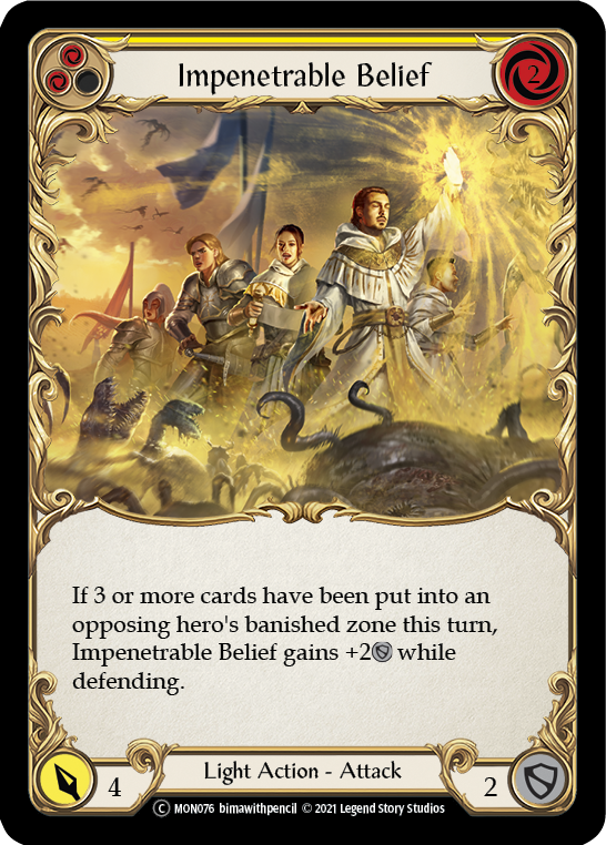 Impenetrable Belief (Yellow) (Rainbow Foil) [U-MON076-RF] Unlimited Rainbow Foil | Cracking-Singles