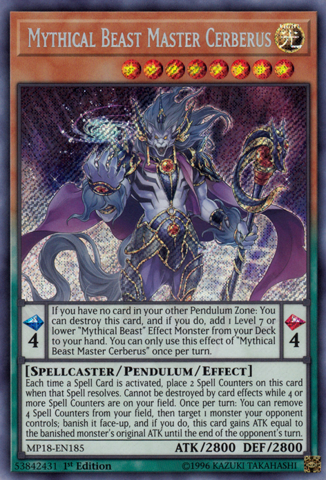 Mythical Beast Master Cerberus [MP18-EN185] Secret Rare | Cracking-Singles