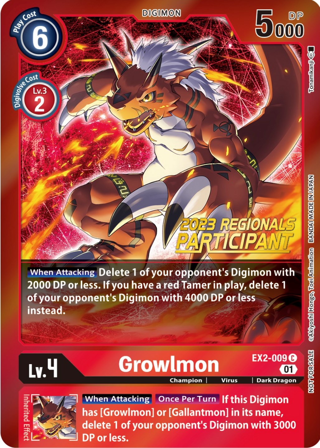 Growlmon [EX2-009] (2023 Regionals Participant) [Digital Hazard Promos] | Cracking-Singles