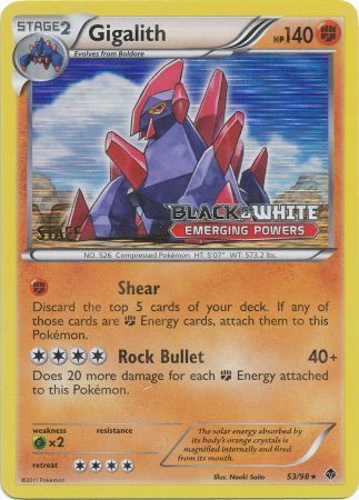 Gigalith (53/98) (Staff Prerelease Promo) [Black & White: Black Star Promos] | Cracking-Singles