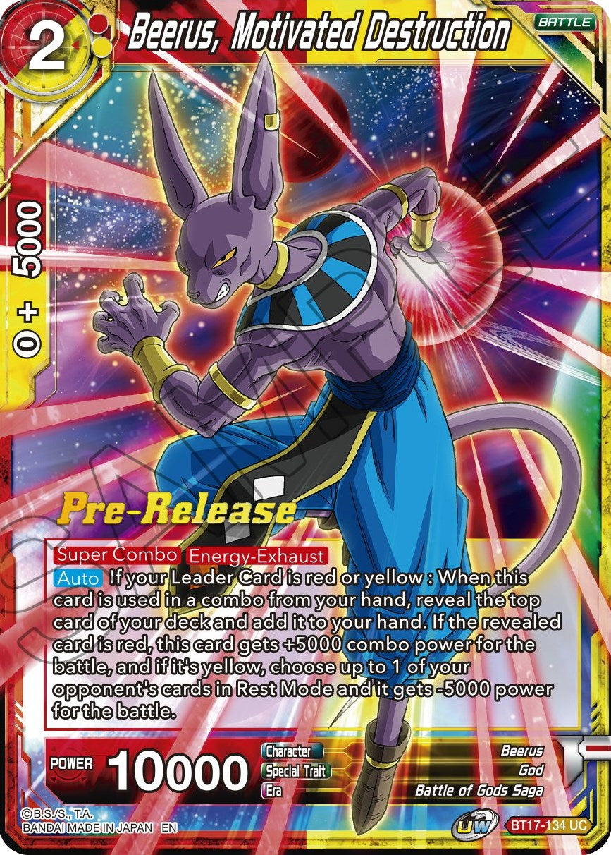 Beerus, Motivated Destruction (BT17-134) [Ultimate Squad Prerelease Promos] | Cracking-Singles