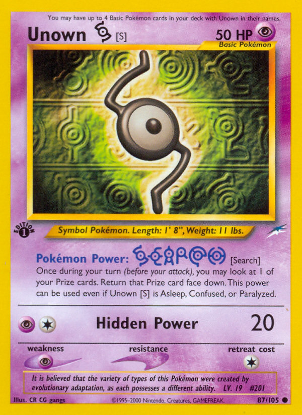 Unown [S] (87/105) [Neo Destiny 1st Edition] | Cracking-Singles