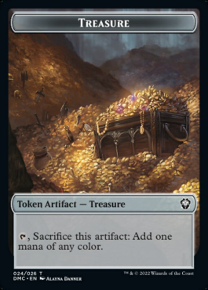 Ravagan // Treasure Double-sided Token [Dominaria United Commander Tokens] | Cracking-Singles