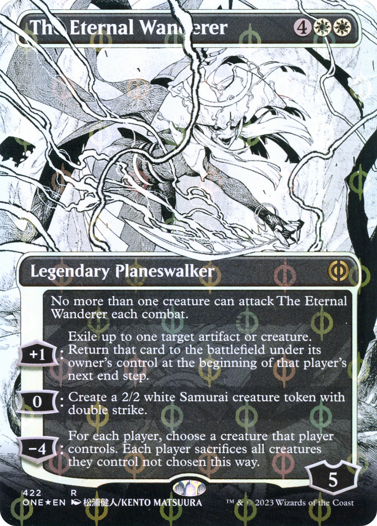 The Eternal Wanderer (Borderless Manga Step-and-Compleat Foil) [Phyrexia: All Will Be One] | Cracking-Singles