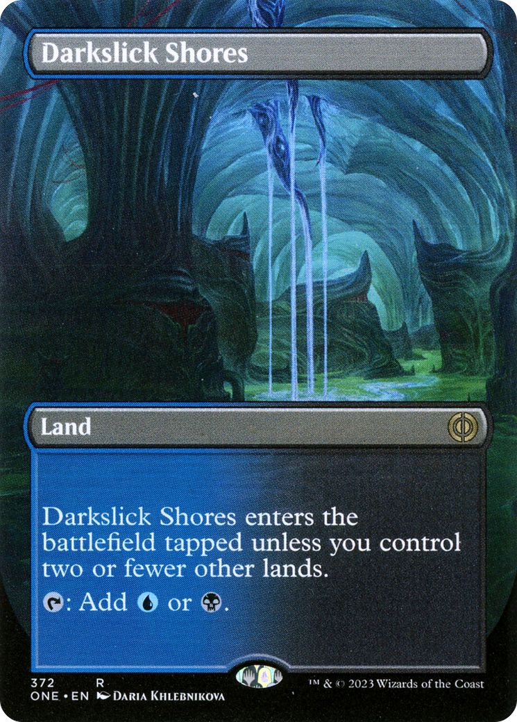 Darkslick Shores (Borderless Alternate Art) [Phyrexia: All Will Be One] | Cracking-Singles