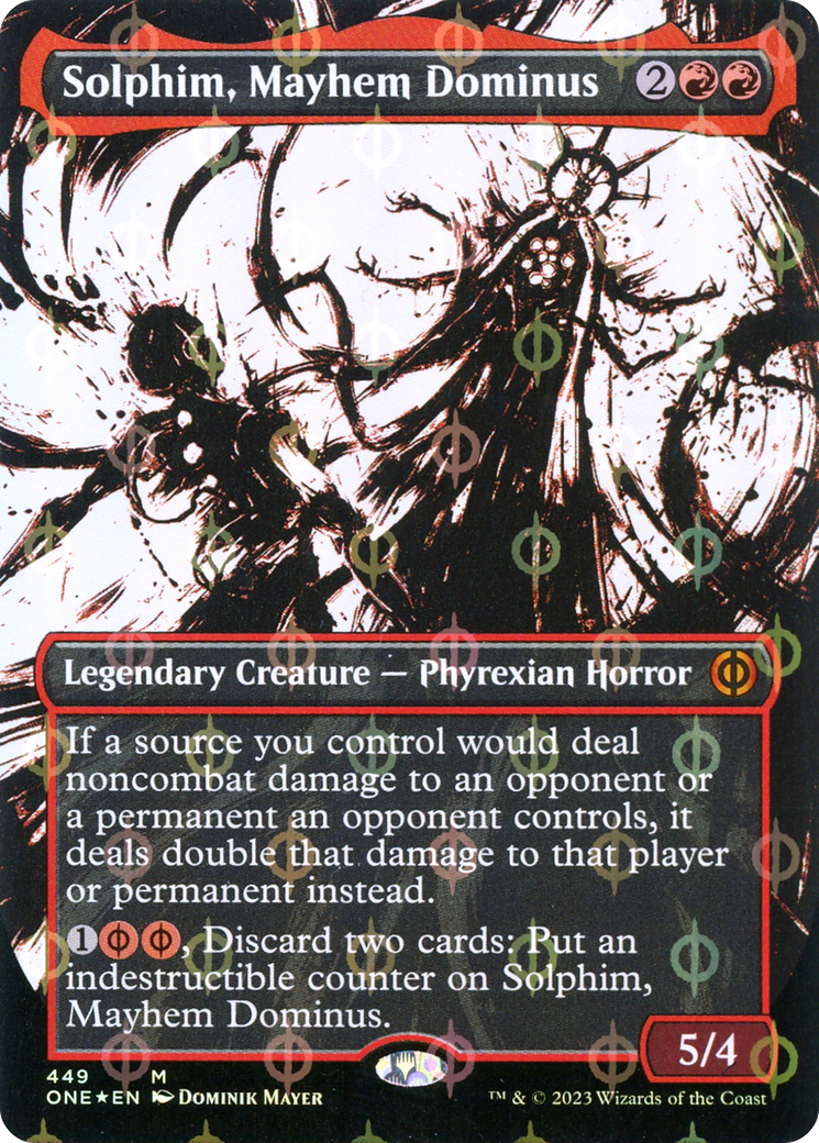 Solphim, Mayhem Dominus (Borderless Ichor Step-and-Compleat Foil) [Phyrexia: All Will Be One] | Cracking-Singles