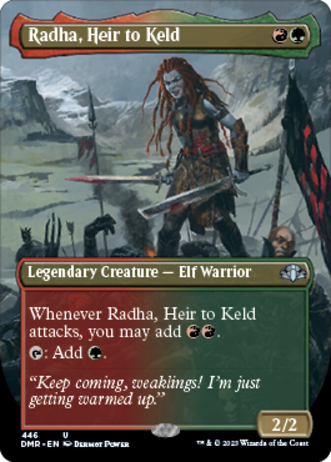 Radha, Heir to Keld (Borderless Alternate Art) [Dominaria Remastered] | Cracking-Singles