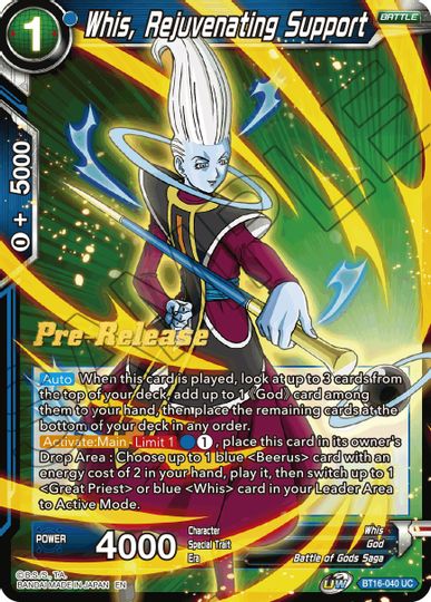 Whis, Rejuvenating Support (BT16-040) [Realm of the Gods Prerelease Promos] | Cracking-Singles