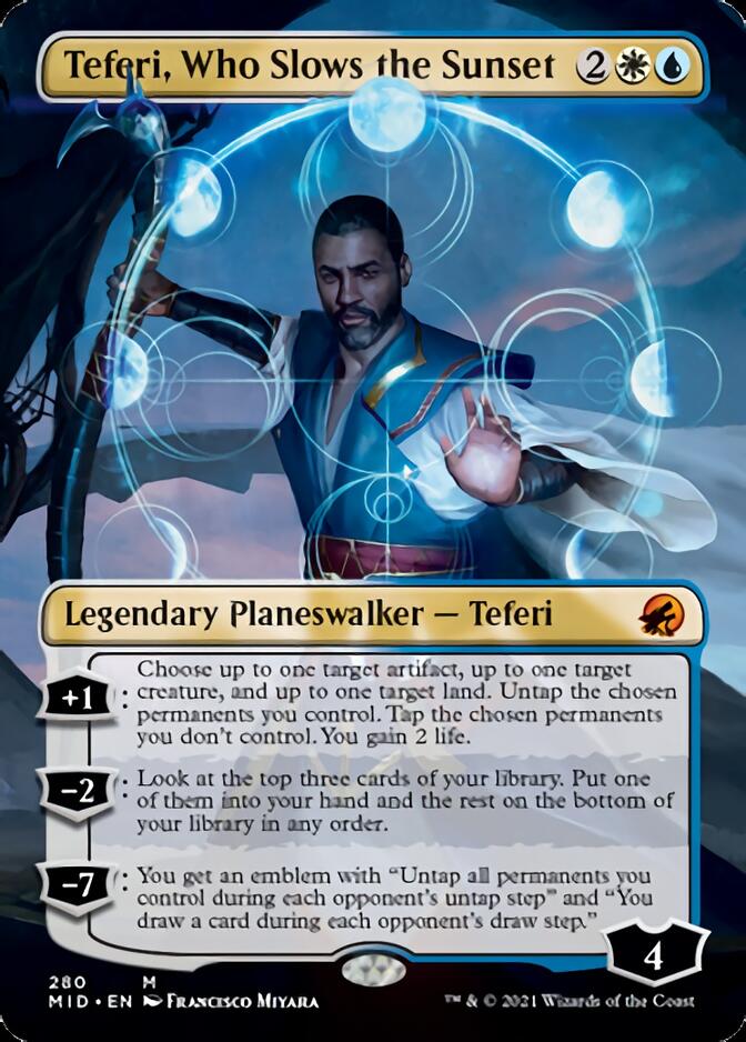 Teferi, Who Slows the Sunset (Borderless) [Innistrad: Midnight Hunt] | Cracking-Singles