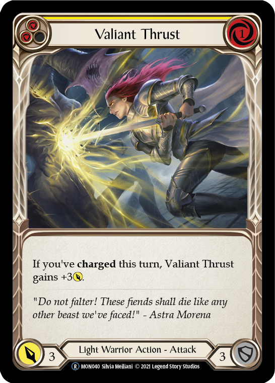 Valiant Thrust (Yellow) (Rainbow Foil) [U-MON040-RF] Unlimited Rainbow Foil | Cracking-Singles