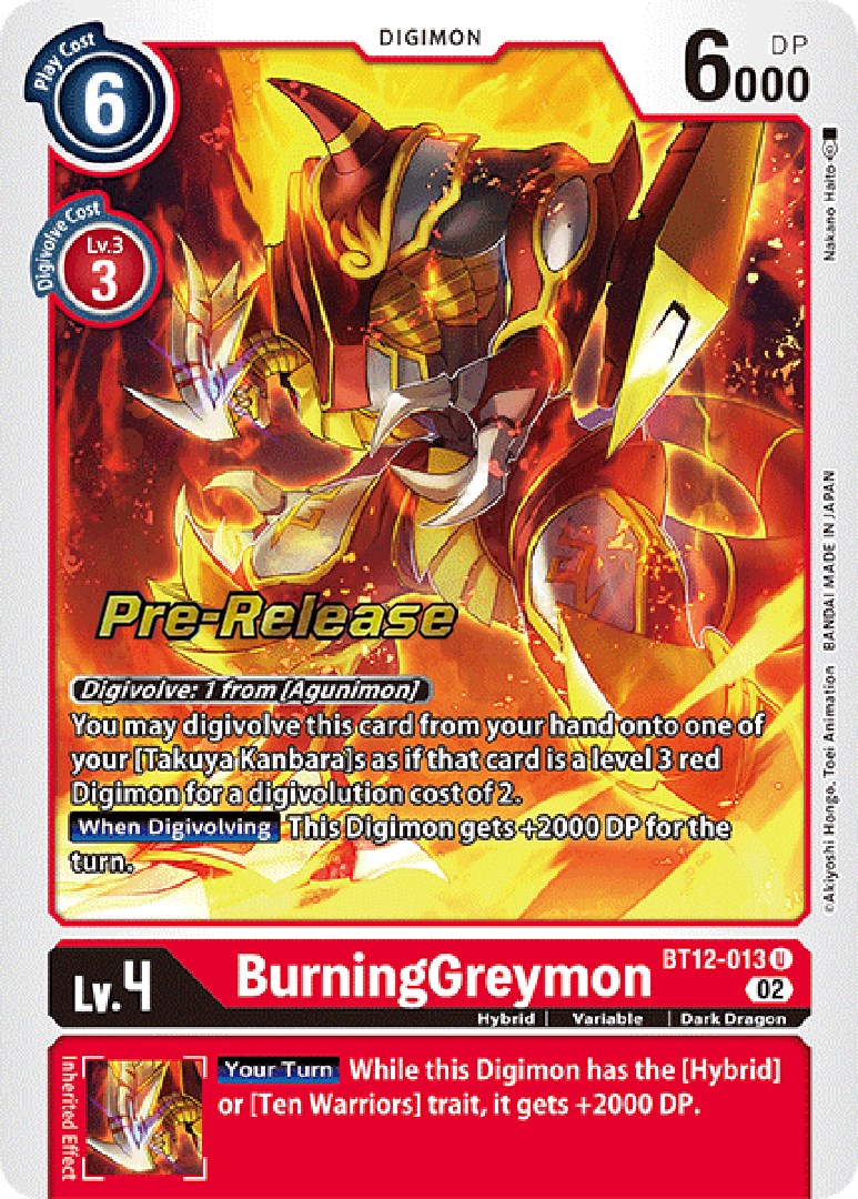 BurningGreymon [BT12-013] [Across Time Pre-Release Cards] | Cracking-Singles