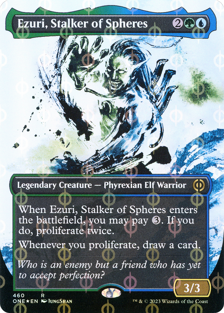 Ezuri, Stalker of Spheres (Borderless Ichor Step-and-Compleat Foil) [Phyrexia: All Will Be One] | Cracking-Singles