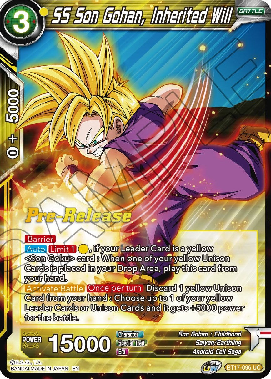 SS Son Gohan, Inherited Will (BT17-096) [Ultimate Squad Prerelease Promos] | Cracking-Singles