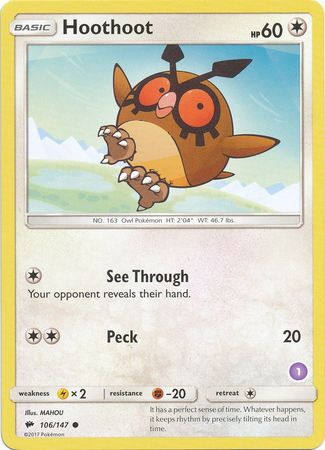 Hoothoot (106/147) (Deck Exclusive #1) [Sun & Moon: Trainer Kit - Alolan Sandslash] | Cracking-Singles